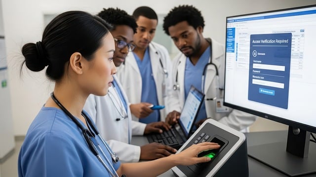 male data visualization specialist professional portrait with analytics screens background